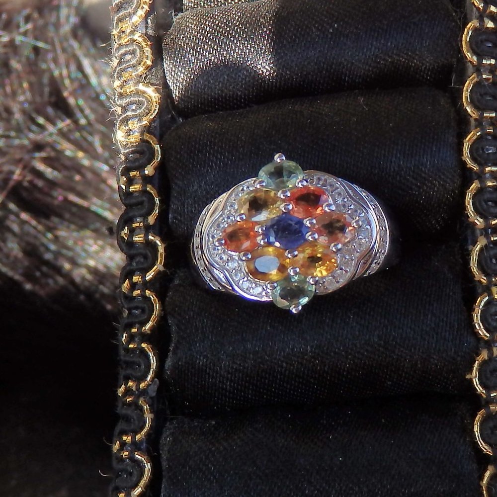 Family or Autumn Sapphire Cluster Ring Size 7